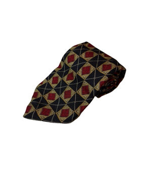 Valentino Cravatte Silk Tie Geometric Medallion Red Gold Black Italy